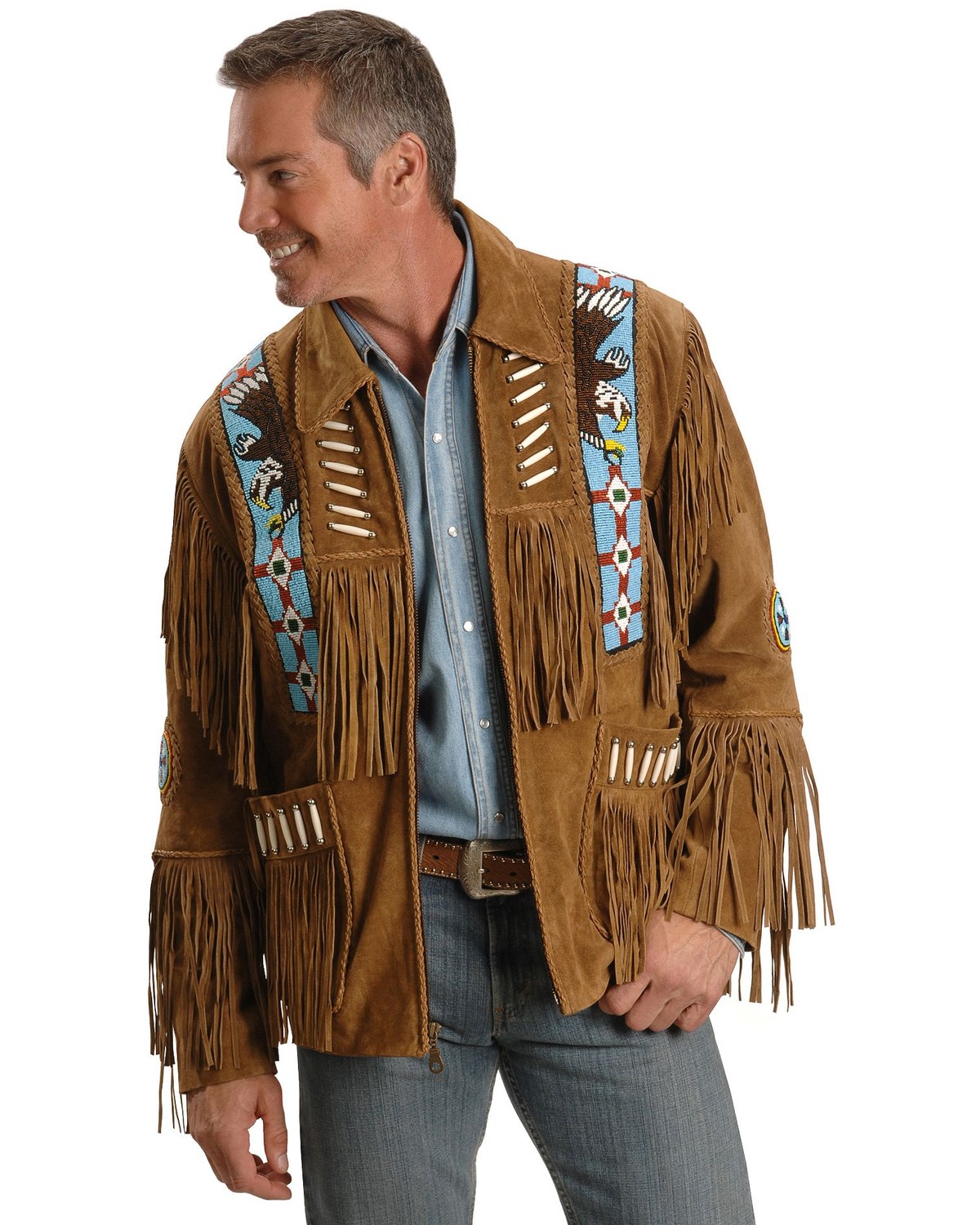 Liberty Wear Eagle Bead Fringed Suede Leather Jacket - Big & Tall