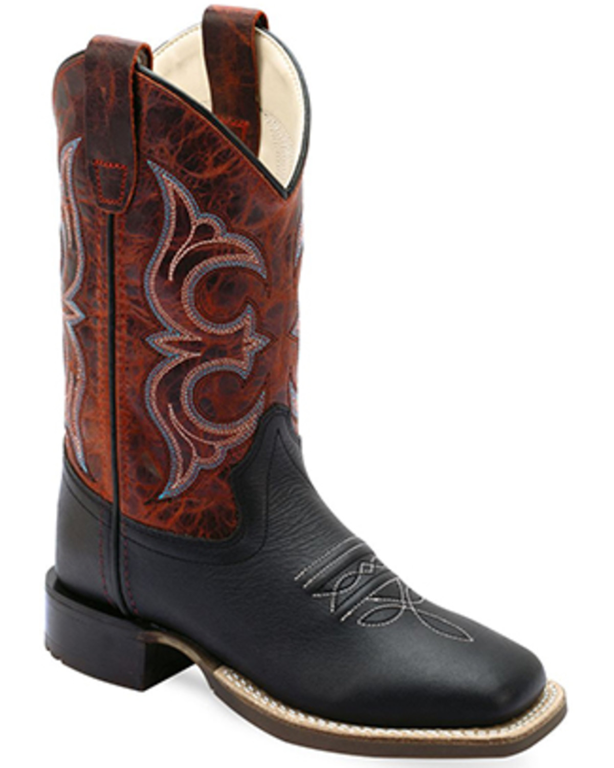 Old West Boys' Hand Corded Western Boots - Broad Square Toe