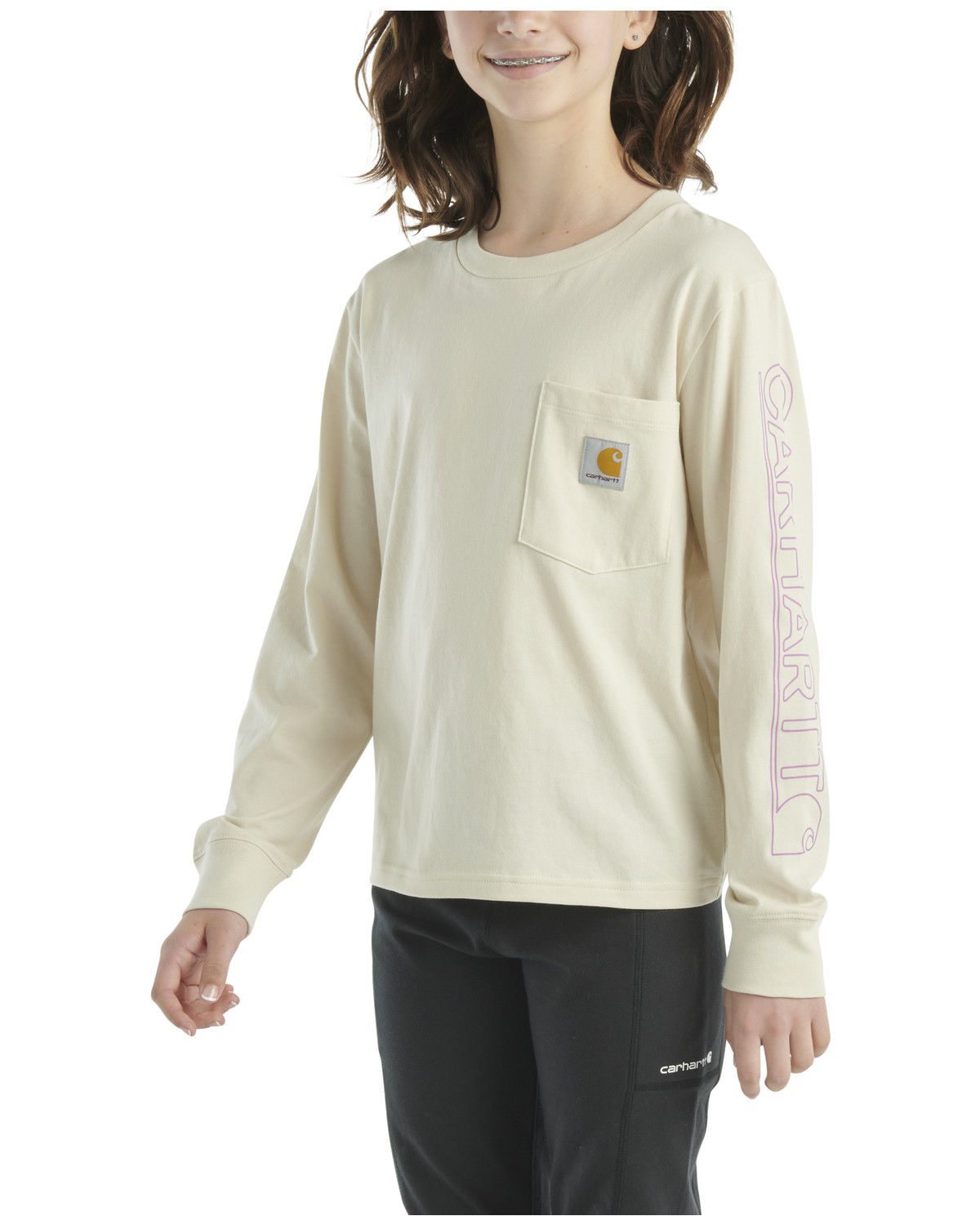 Carhartt Little Girls' Logo Long Sleeve Graphic Pocket Shirt