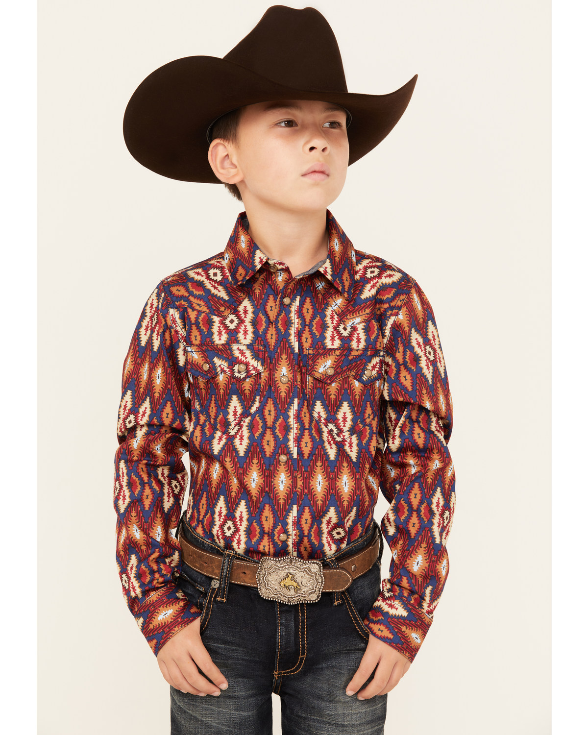 Cody James Boys' Sioux Falls Southwestern Print Long Sleeve Snap Western Shirt