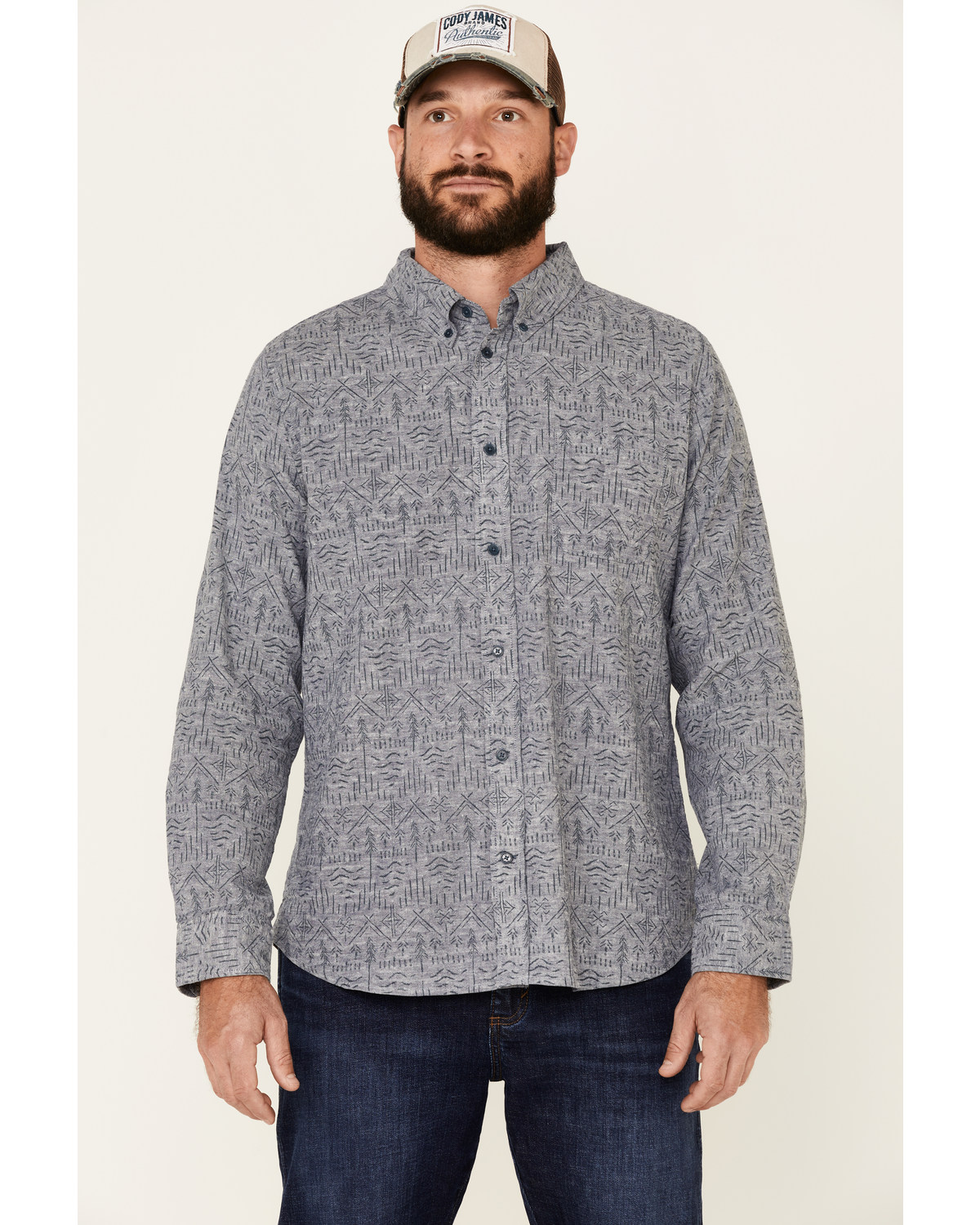 United By Blue Men's Southwestern Soft Hemp Chambray Long Sleeve Western Shirt