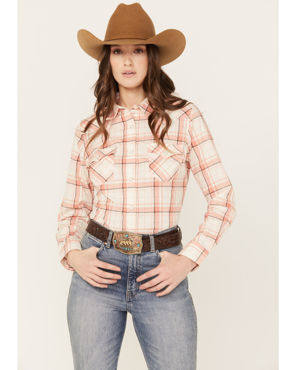 Wrangler Women's Plaid Print Long Sleeve Western Snap Shirt