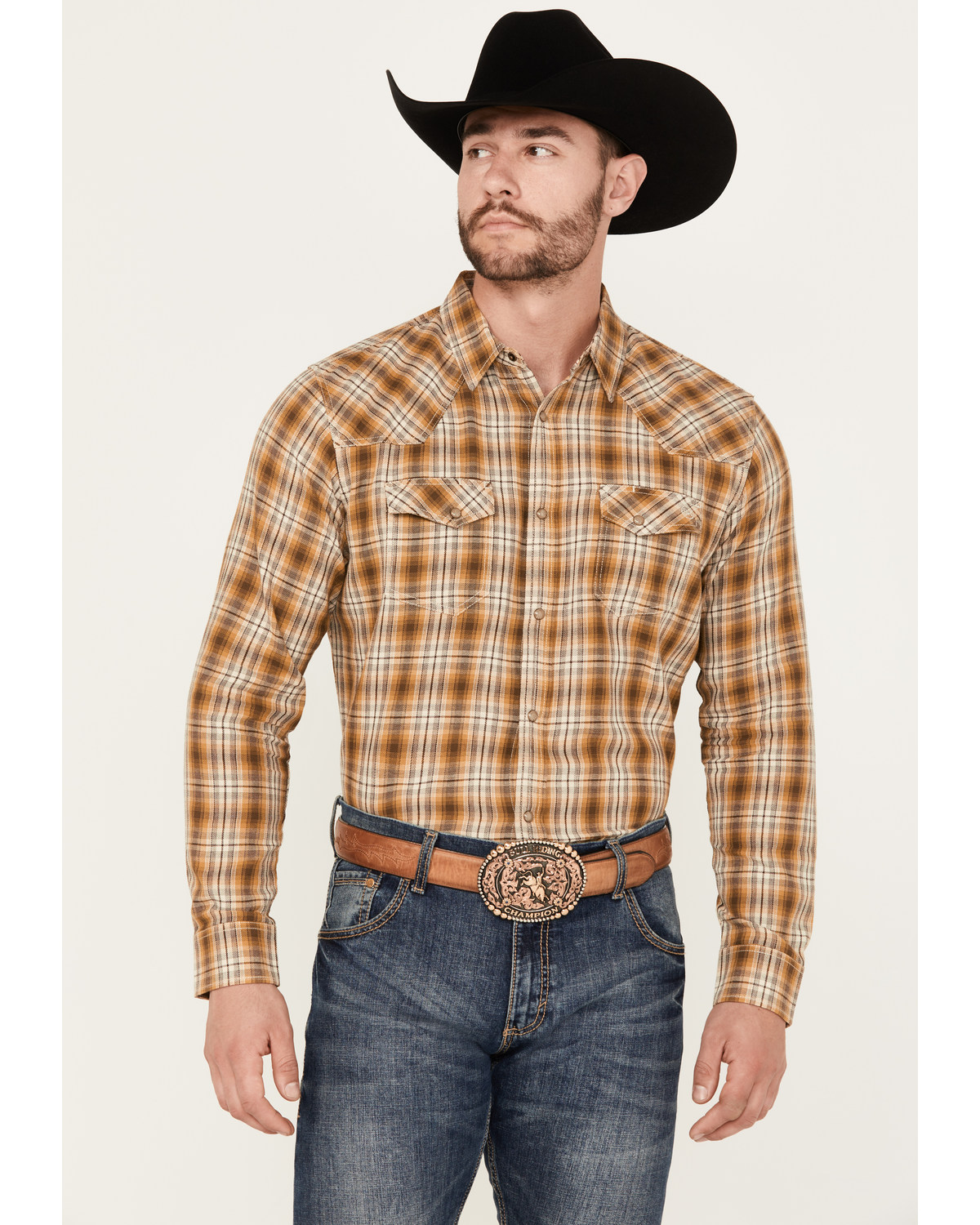 Blue Ranchwear Men's Tustin Plaid Print Long Sleeve Snap Work Shirt