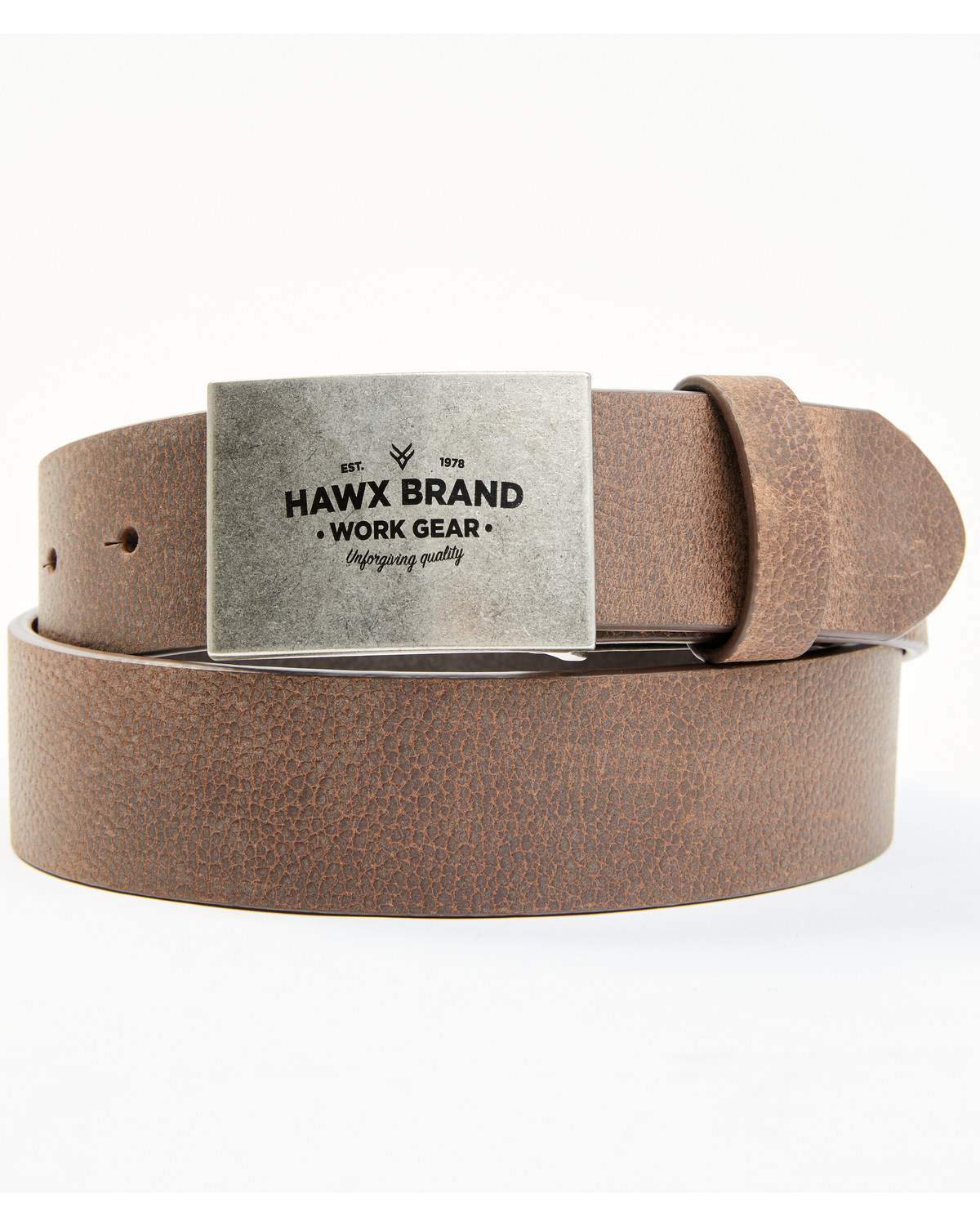 Hawx Men's Silver Plaque Logo Buckle Leather Belt