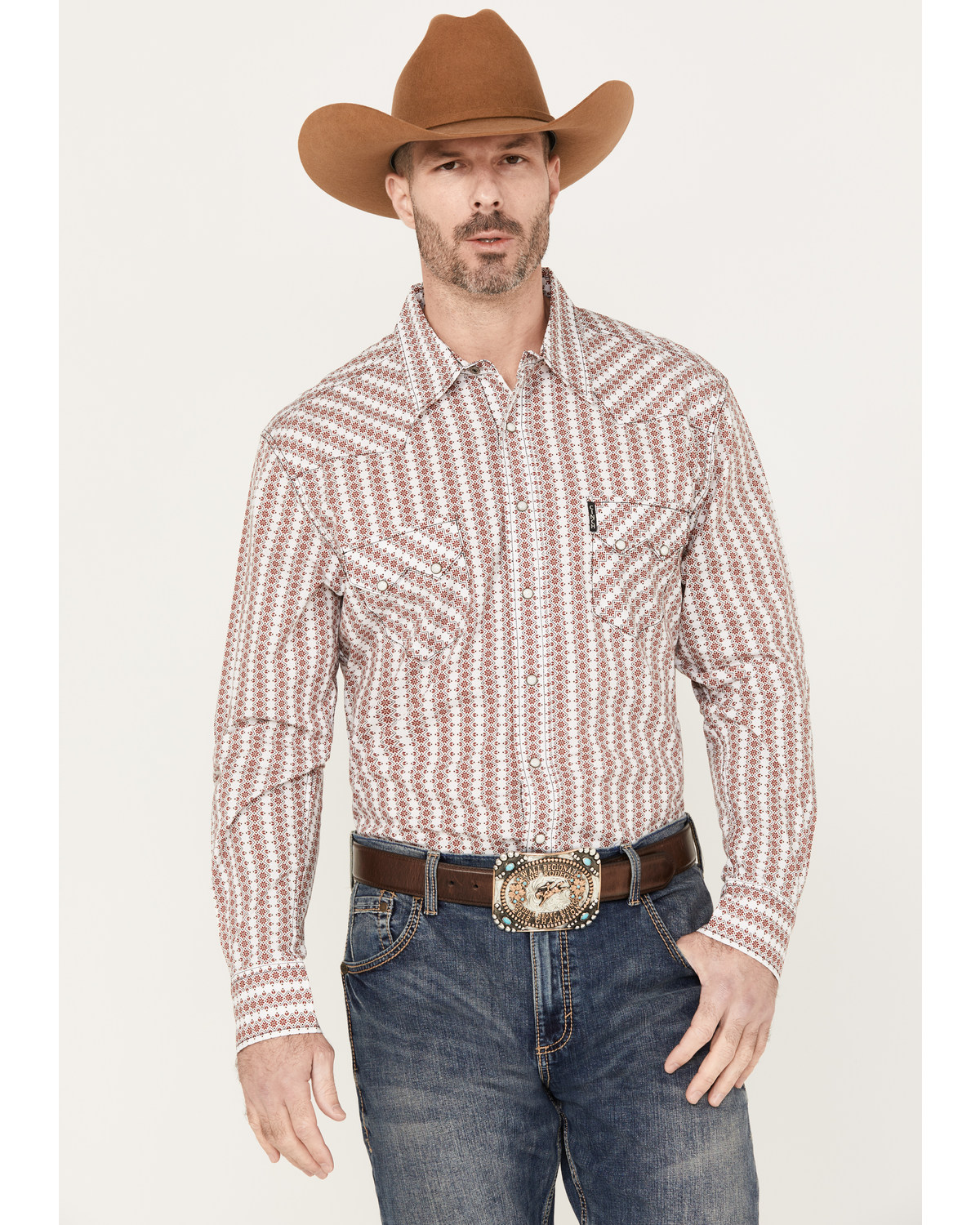 Cinch Men's Striped Geo Print Long Sleeve Western Pearl Snap Shirt