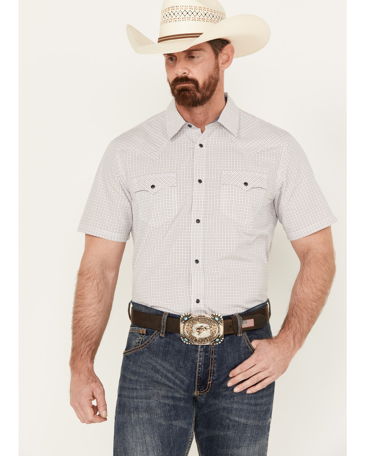 Cody James Men's Lake Travis Plaid Print Short Sleeve Western Snap Shirt