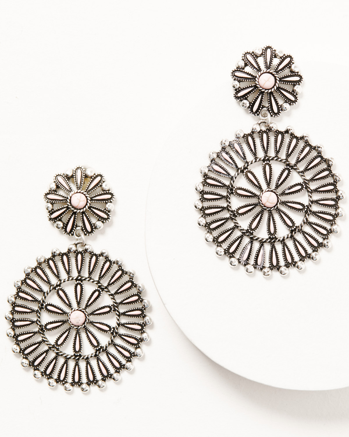 Prime Time Jewelry Women's Concho Silver & Pink Chandelier Earrings