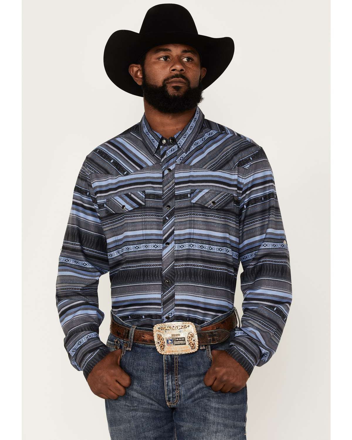 Rock & Roll Denim Men's Tek Striped Long Sleeve Snap Western Shirt