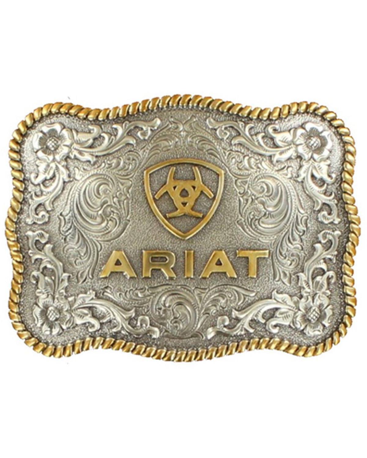 M & F Western Gold & Silver Scalloped Ariat Rope Edge Belt Buckle