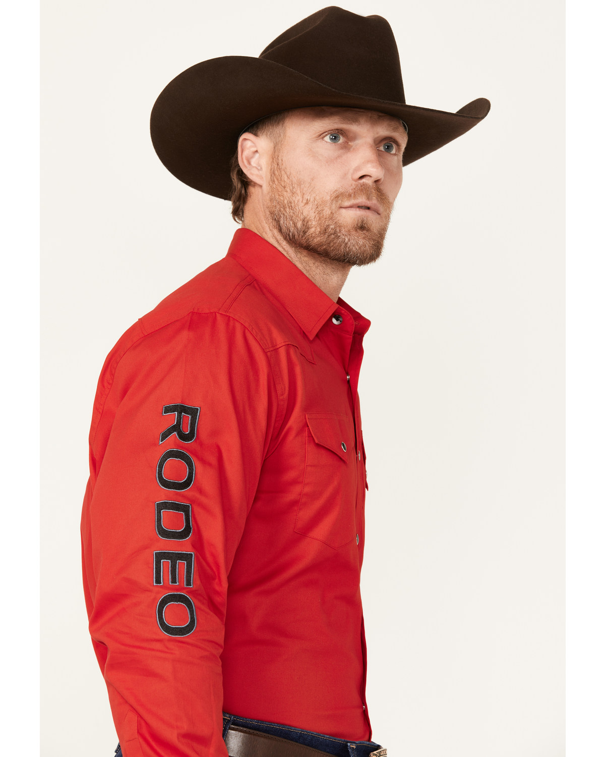 Rodeo Clothing Men's Horseshoe Embroidered Long Sleeve Snap Western Shirt