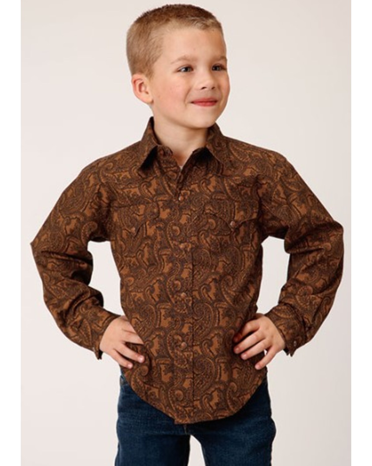 Roper Boys' Paisley Print Long Sleeve Snap Western Shirt