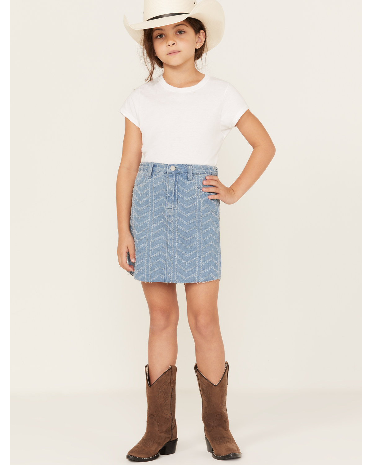 Hayden Girls' Herringbone Textured Denim Skirt