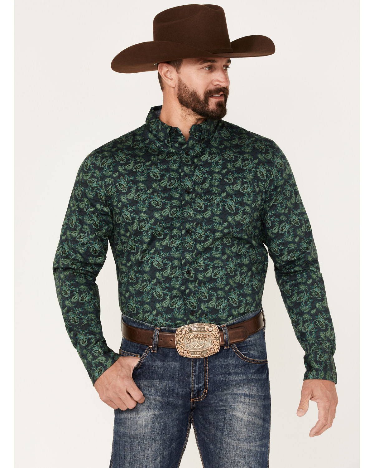 Cody James Men's Ringer Floral Print Button Down Western Shirt