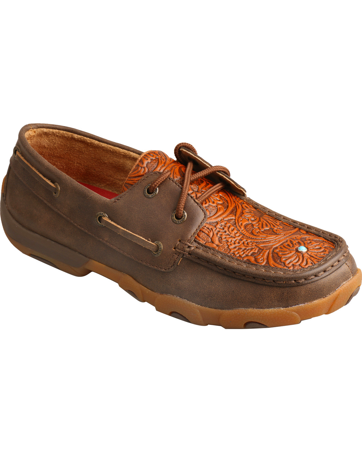 Floral Tooled Lace Up Driving Mocs