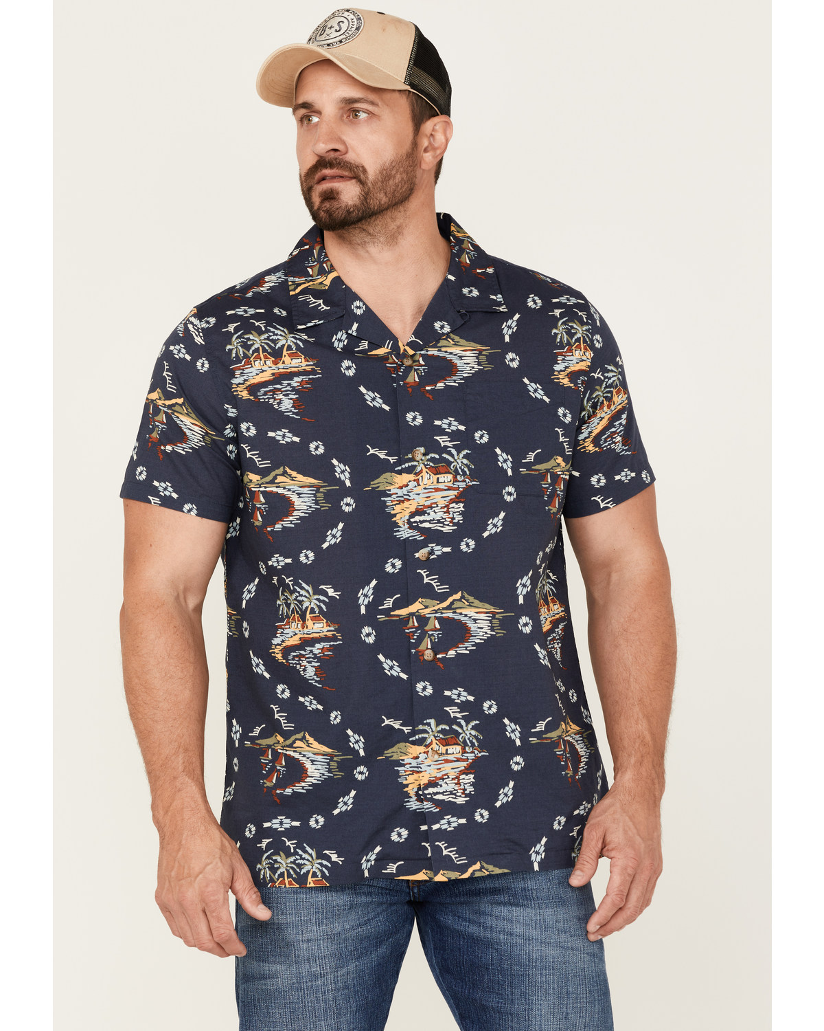 Pendleton Men's Hula Girl Tropical Print Short Sleeve Button-Down Western Shirt