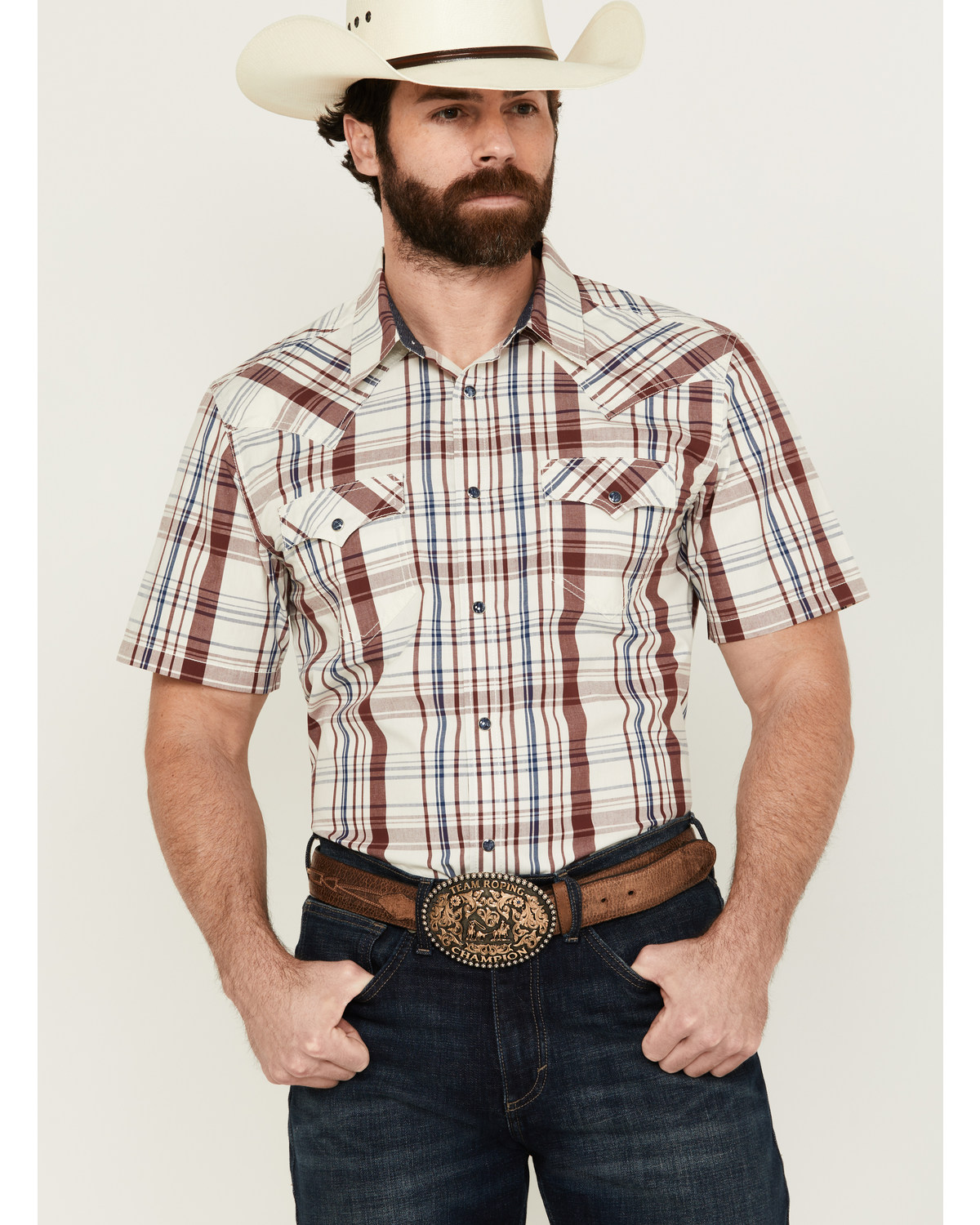Cody James Men's Festive Plaid Print Short Sleeve Snap Western Shirt