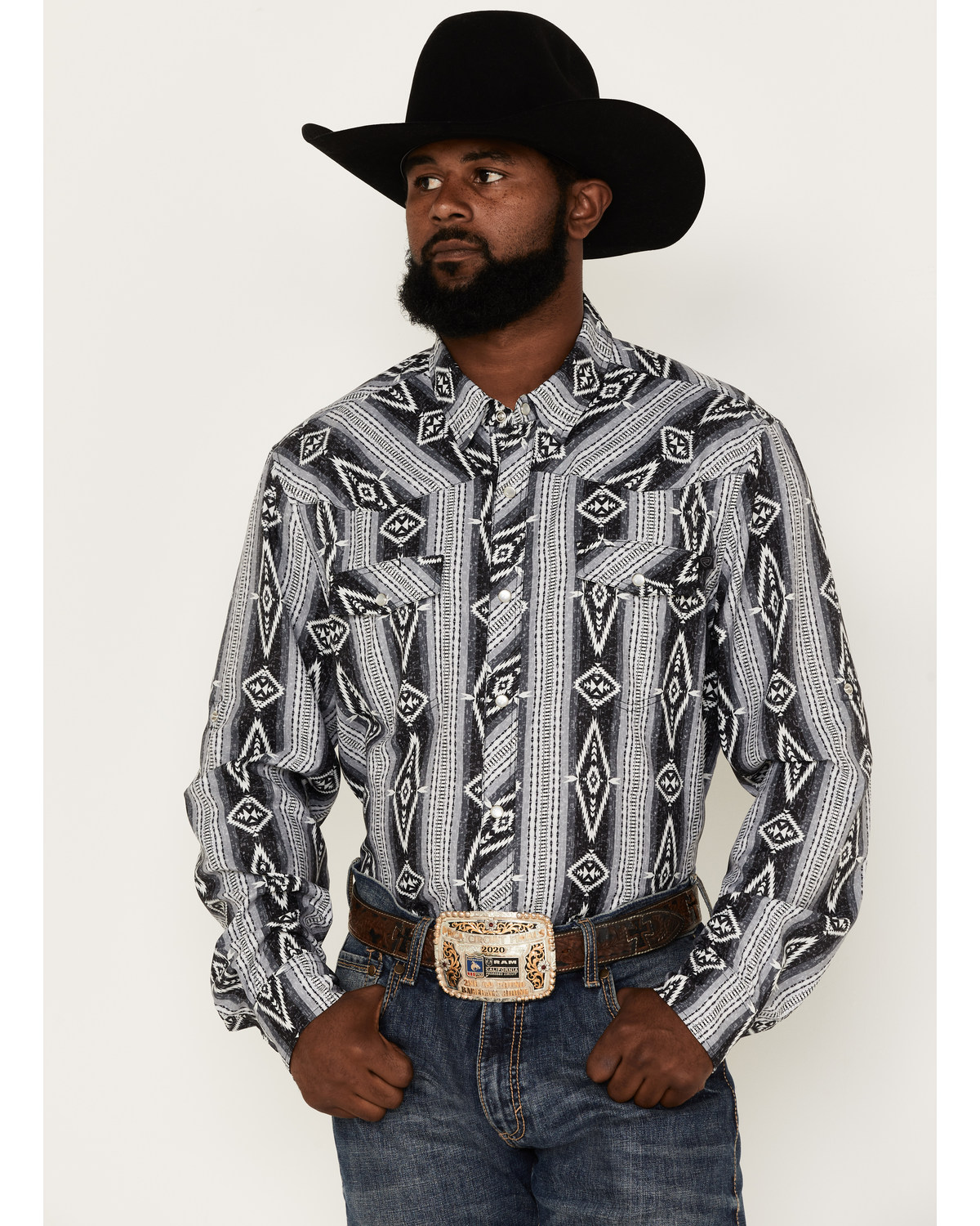 Rock & Roll Denim Men's Tek Southwestern Print Long Sleeve Pearl Snap Western Shirt