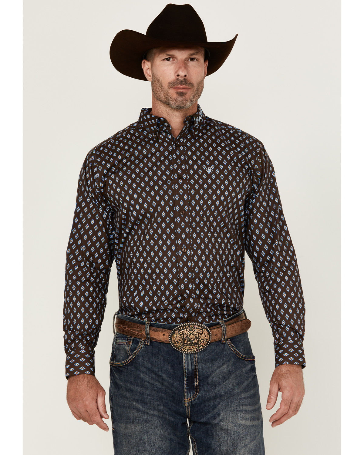 Ariat Men's Team Geo Print Long Sleeve Button-Down Western Shirt