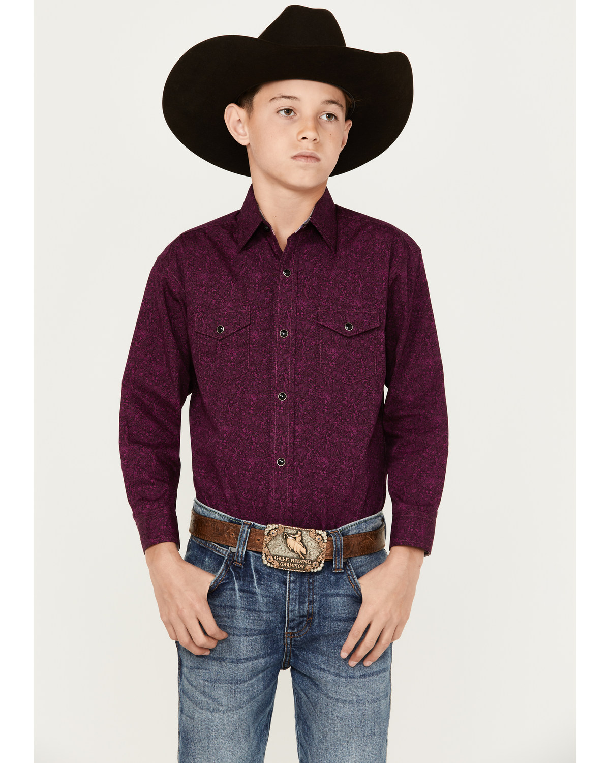 Panhandle Boys' Geo Print Long Sleeve Snap Western Shirt