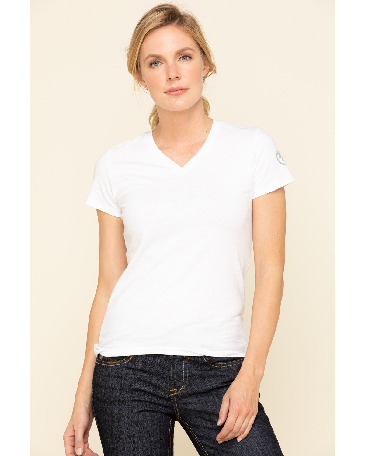 Dovetail Workwear Women's White Solid V-Neck Work Tee