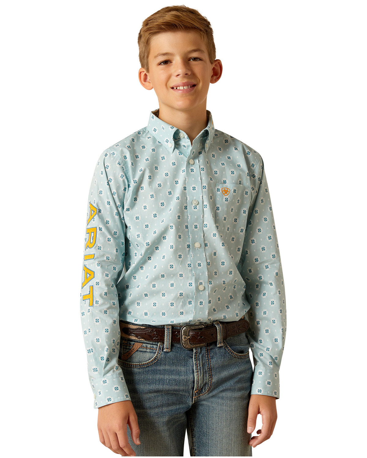 Ariat Boys' Team Logo Geo Print Long Sleeve Button-Down Western Shirt