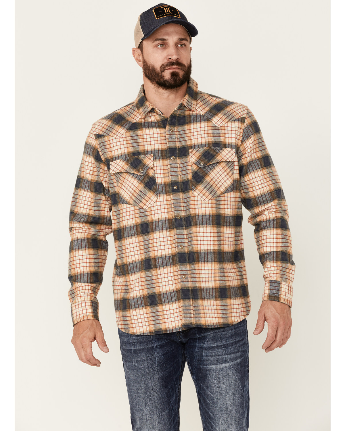Pendleton Men's Ivory Wyatt Small Plaid Long Sleeve Snap Western Shirt