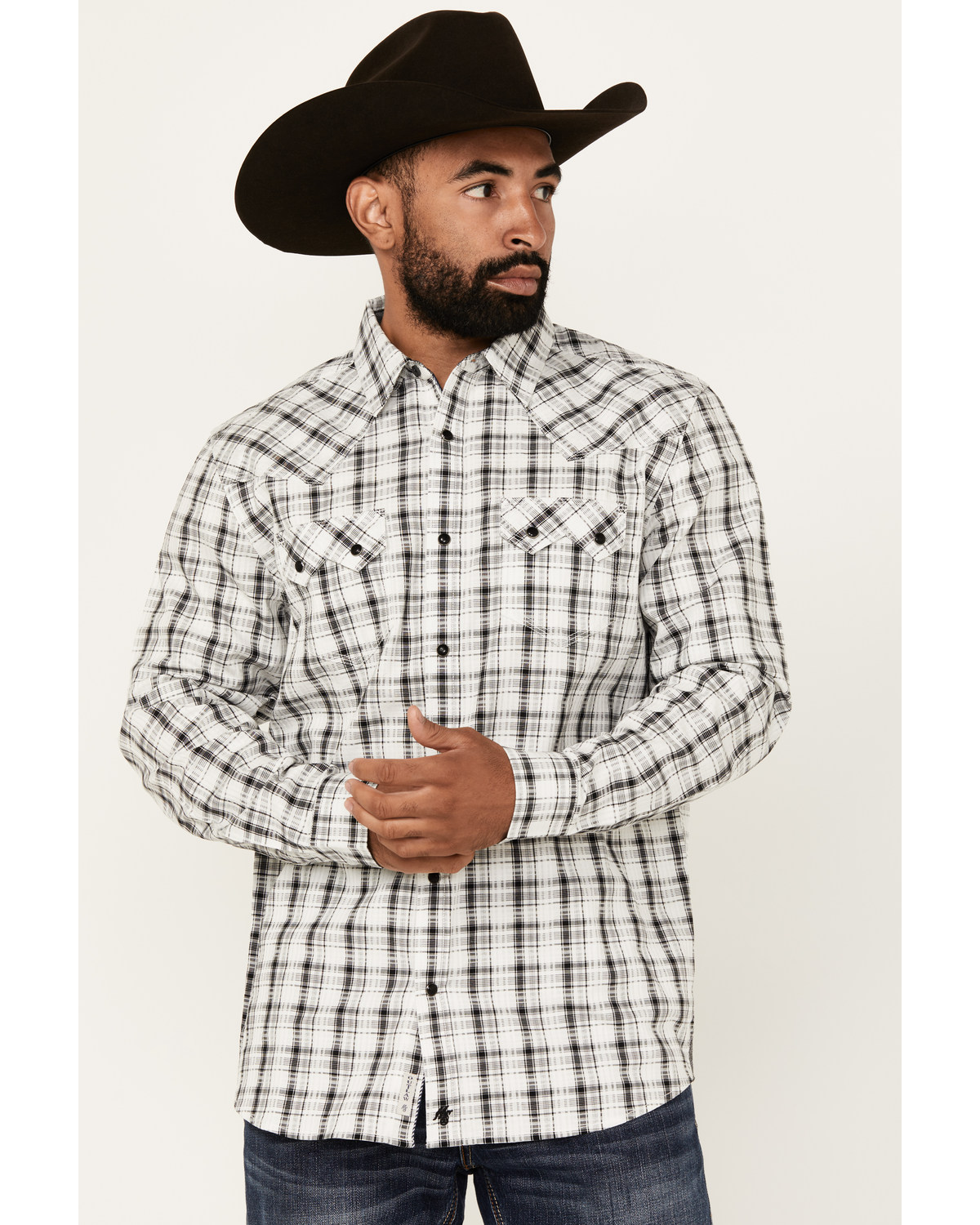 Moonshine Spirit Men's Traveler Plaid Print Long Sleeve Snap Western Shirt