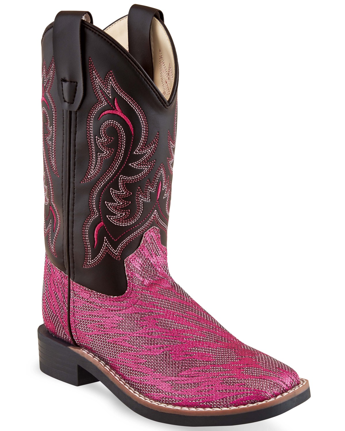 black and pink cowboy boots