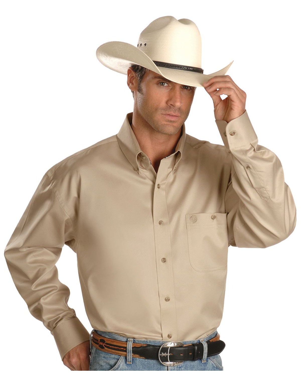 George Strait By Wrangler Men S Tan Long Sleeve Western Shirt