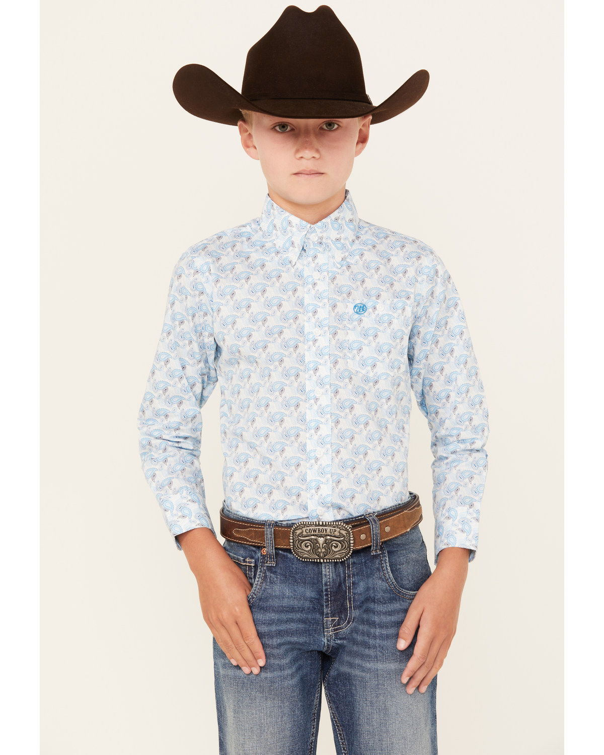 Wrangler Boys' Paisley Print Long Sleeve Button-Down Shirt