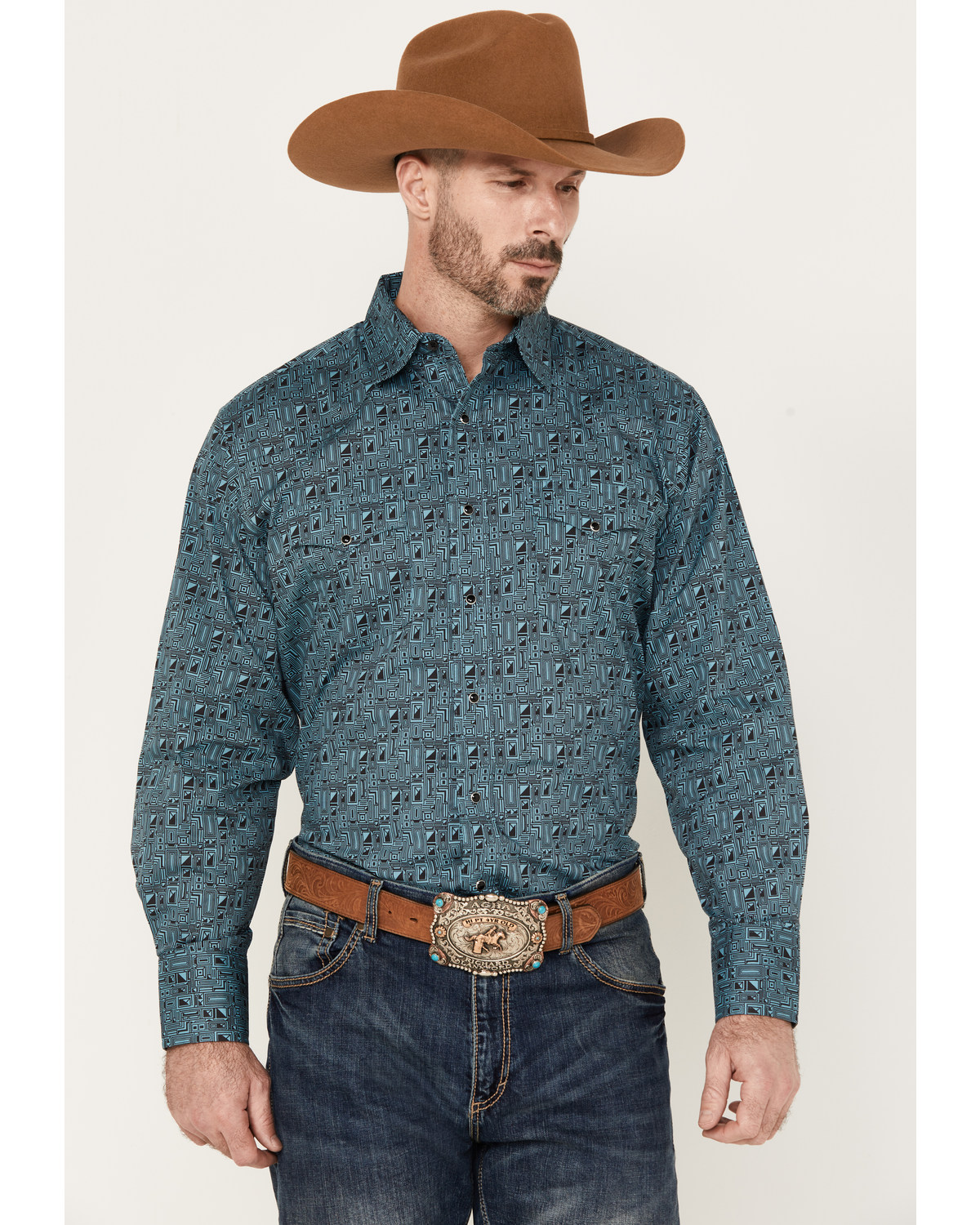 Wrangler Men's Abstract Geo Print Long Sleeve Snap Western Shirt