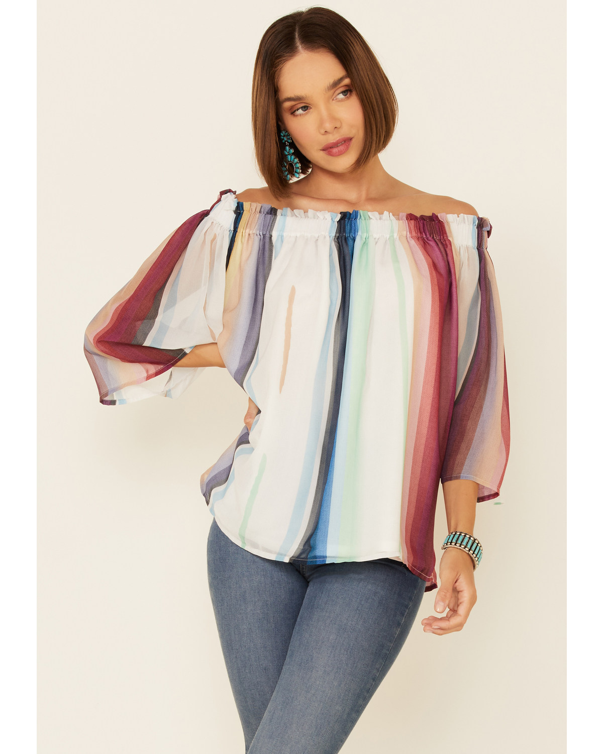 Tasha Polizzi Morroco Striped Off-Shoulder Top