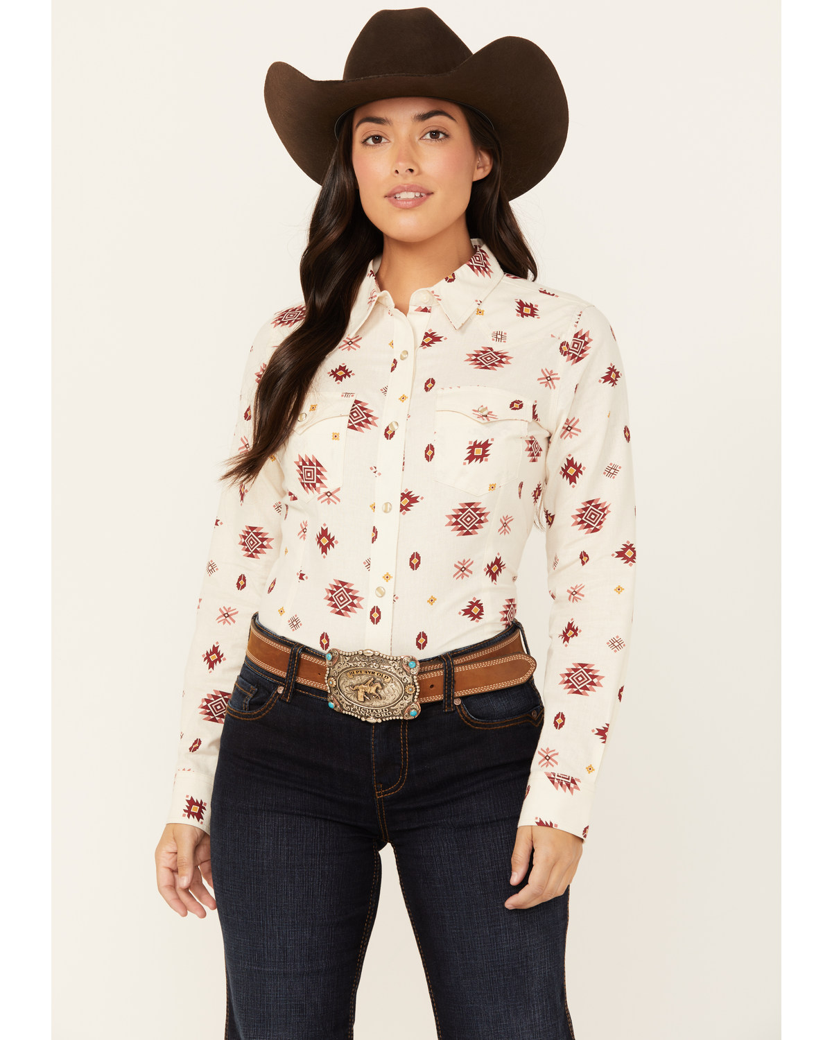 Wrangler Women's Southwestern Print Long Sleeve Snap Flannel Shirt