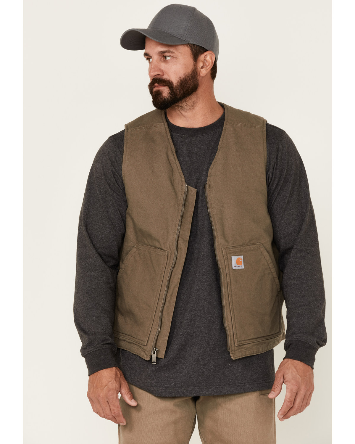 Carhartt Men's Dark Brown Washed Duck Sherpa Lined Vest