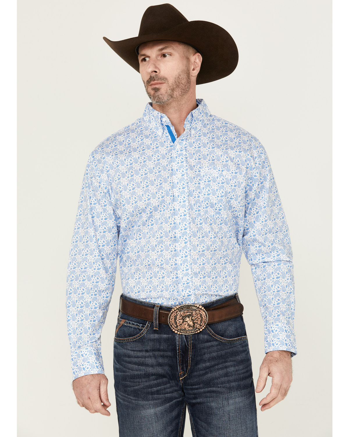 George Strait By Wrangler Men's Paisley Print Long Sleeve Button-Down Stretch Western Shirt