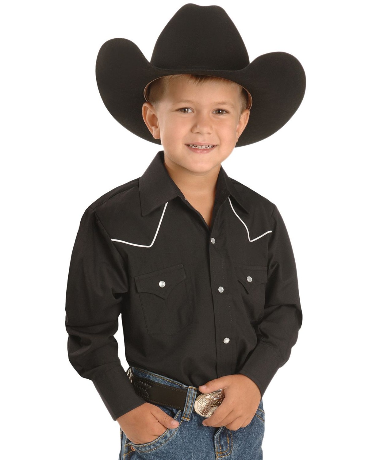 Ely Walker Boys' Solid Long Sleeve Pearl Snap Western Shirt