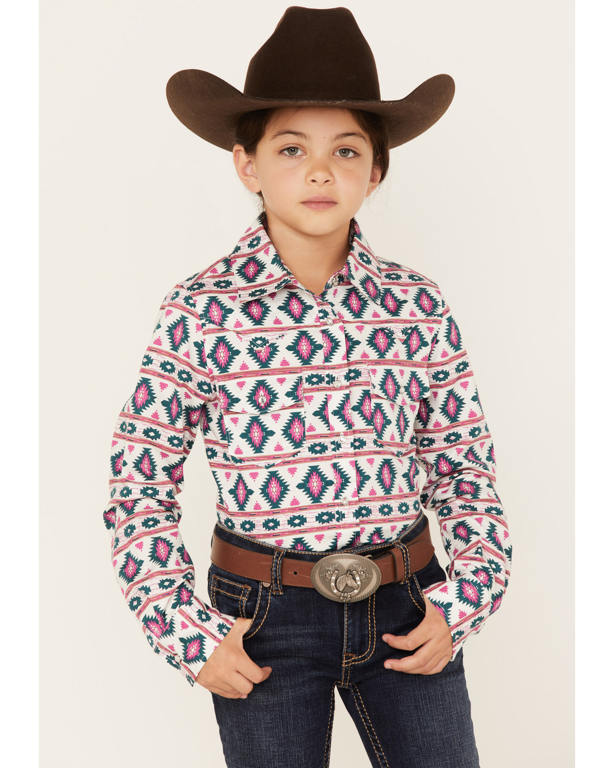 Shyanne Girls' Southwestern Print Long Sleeve Western Button-Down Shirt