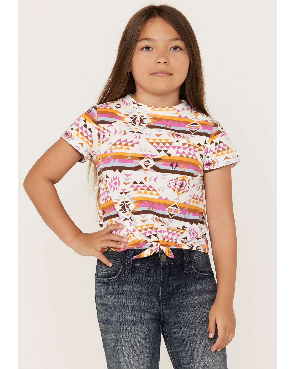 Shyanne Girls' Southwestern Print Knit Tie Top