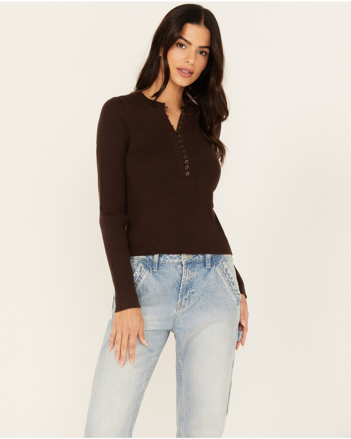 Cleo + Wolf Women's Ribbed Henley Sweater