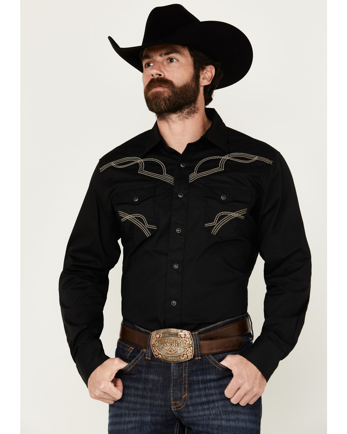 Rock 47 by Wrangler Men's Embroidered Long Sleeve Western Snap Shirt