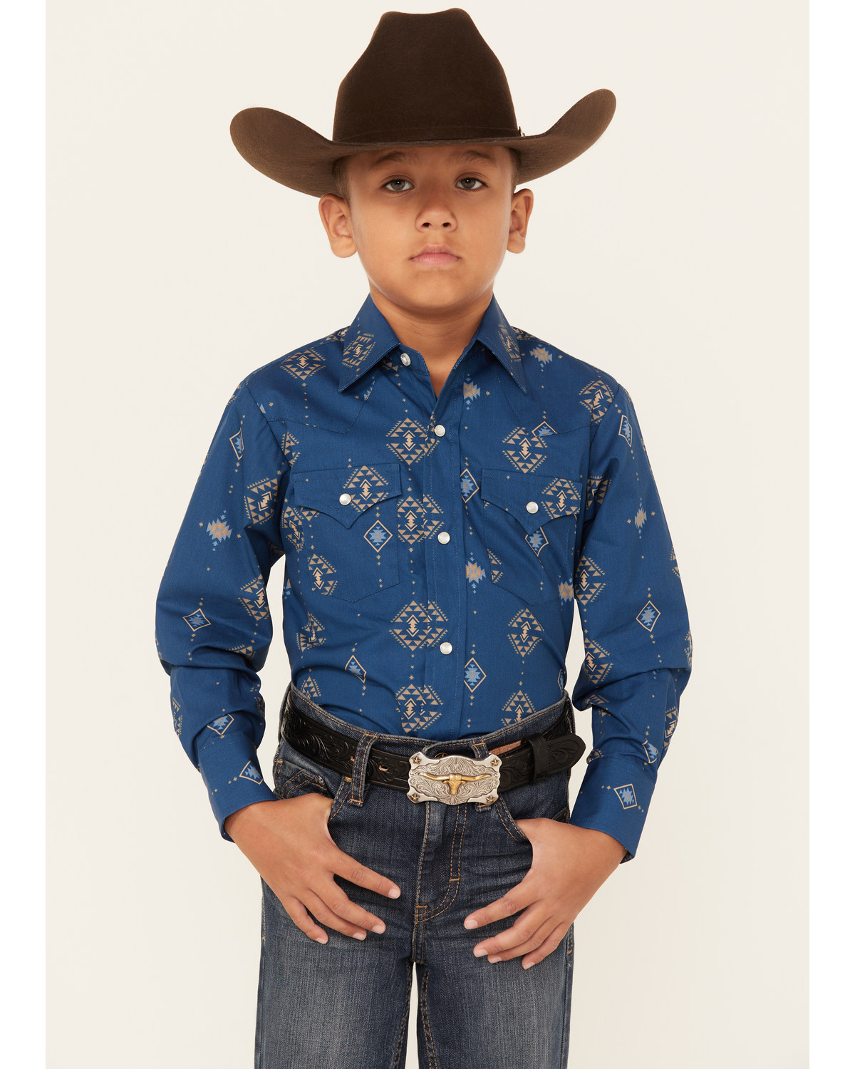 Ely Walker Boys' Southwestern Print Long Sleeve Pearl Snap Western Shirt