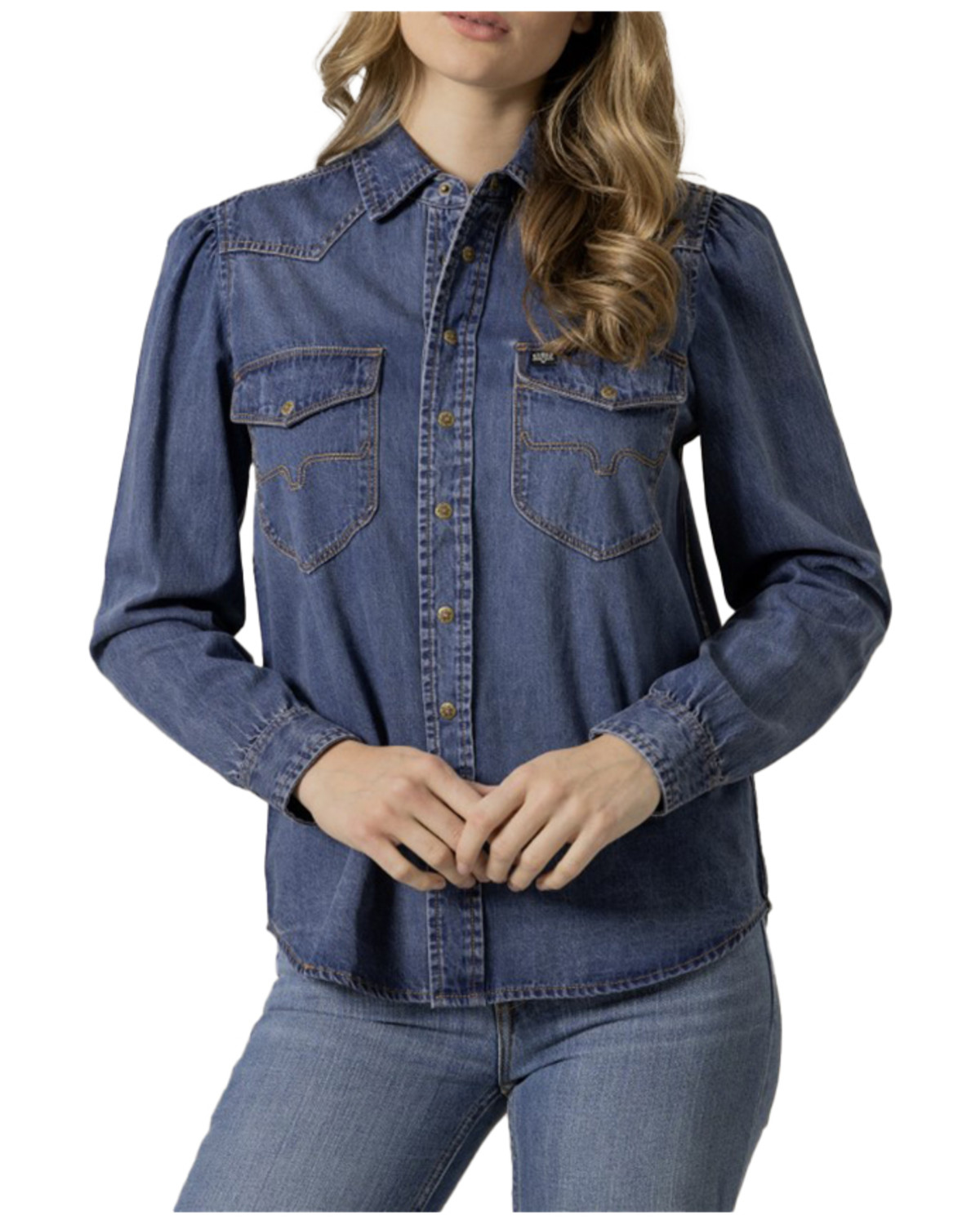 Kimes Ranch Women's Jane Dark Wash Long Sleeve Snap Denim Shirt