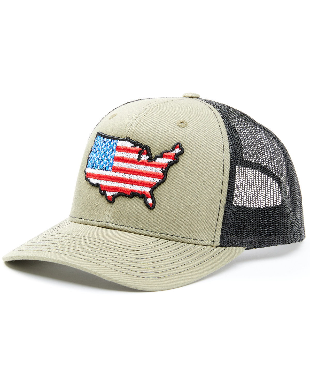Oil Field Hats Men's Loden & Black American Flag US Patch Mesh-Back Ball Cap
