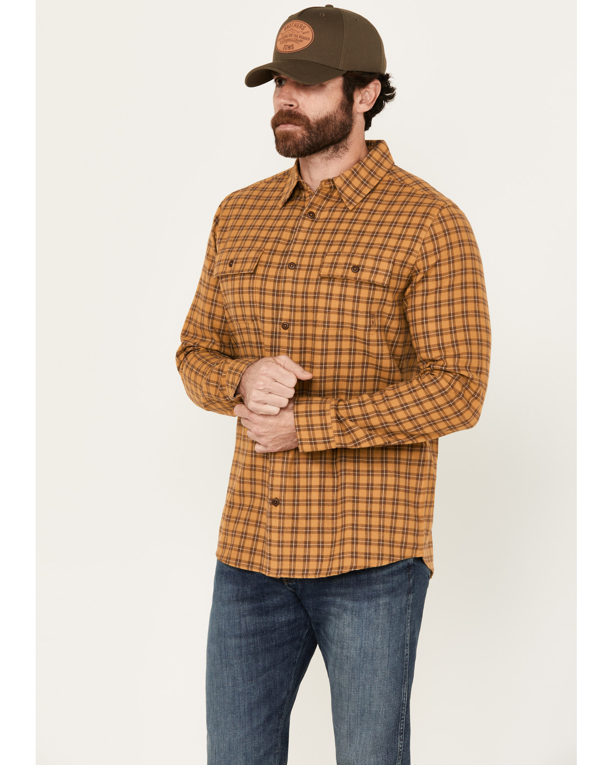 Brothers and Sons Men's Borden Everyday Plaid Print Long Sleeve Button-Down Flannel Shirt