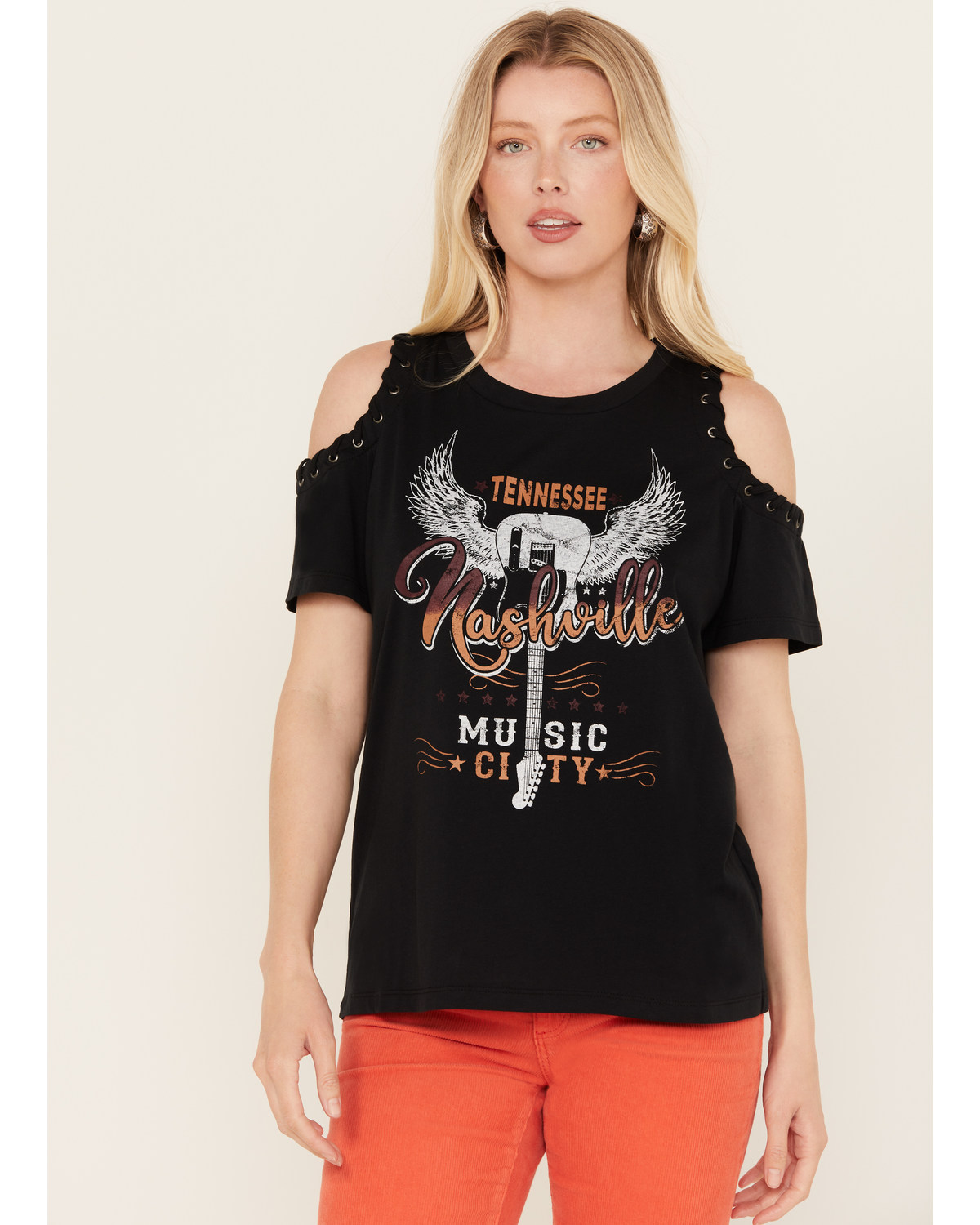 Blended Women's Cold Shoulder Nashville Music City Graphic Tee