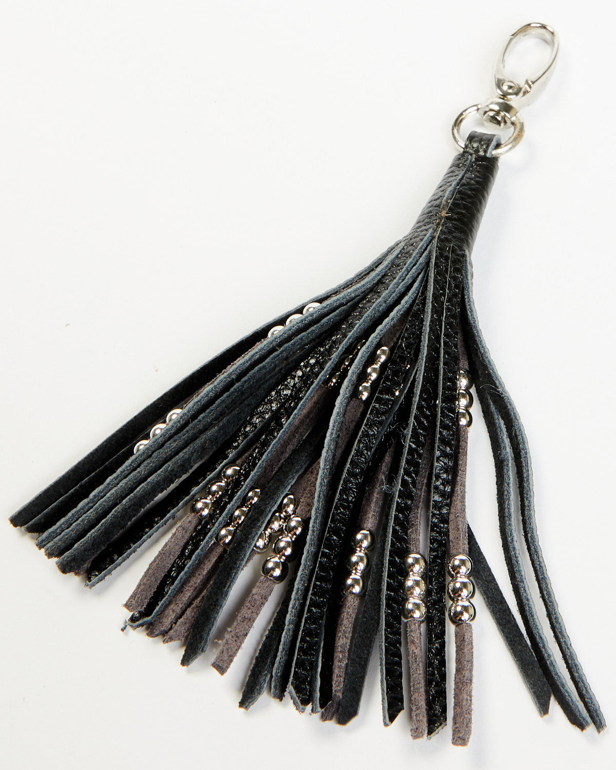 Shyanne Black Leather & Gold Beaded Fringe Keychain