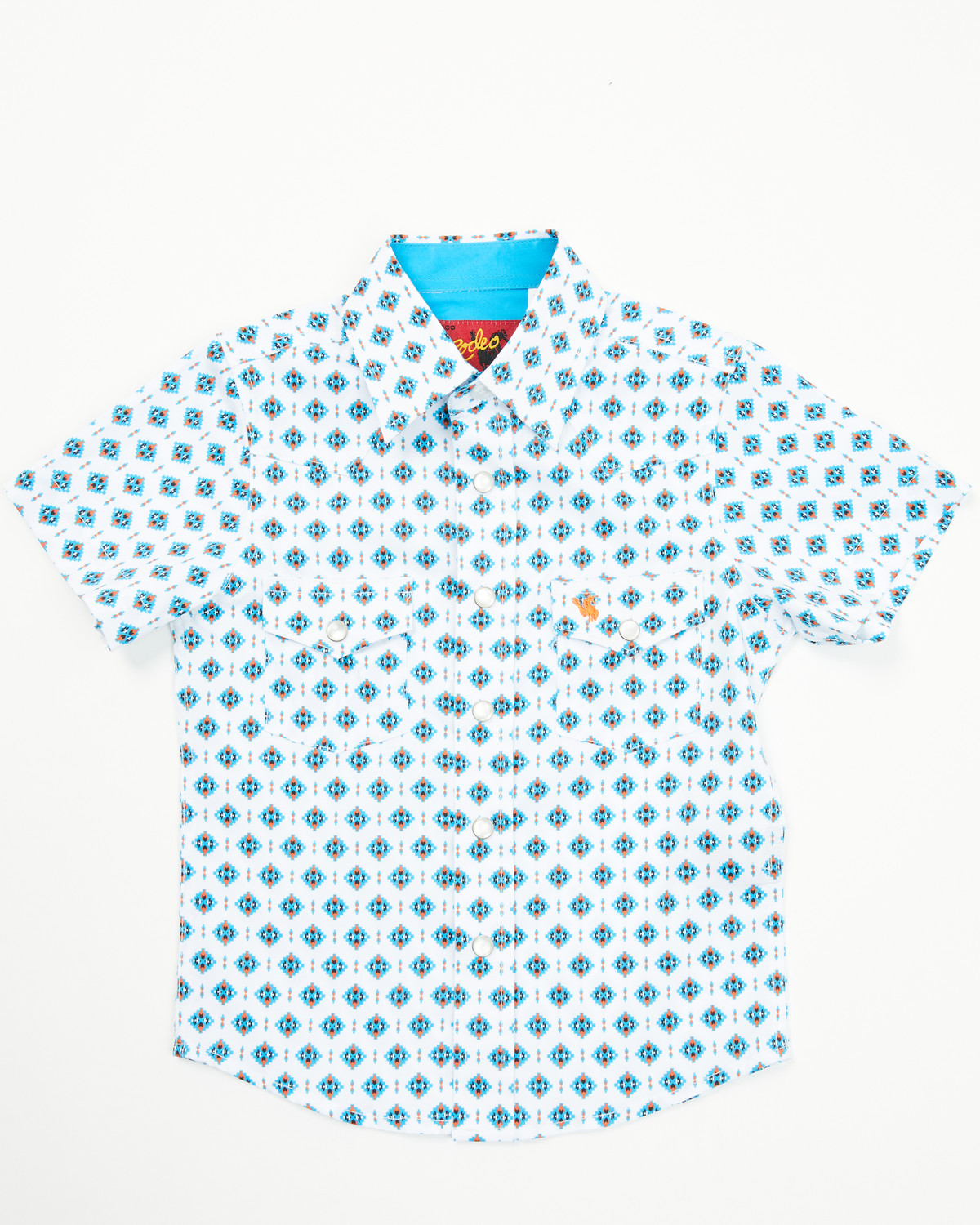 Rodeo Clothing Boys' Little Southwestern Print Short Sleeve Snap Stretch Western Shirt