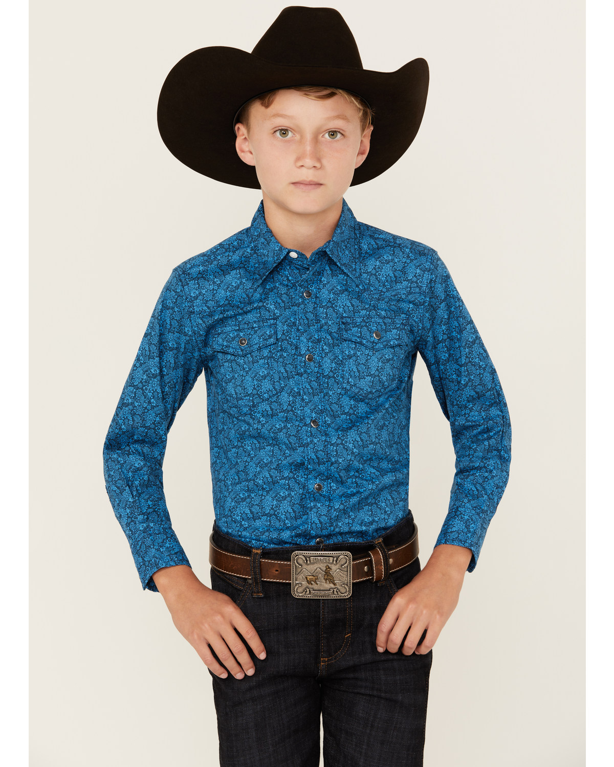 Wrangler Boys' Floral Print Long Sleeve Snap Stretch Western Shirt