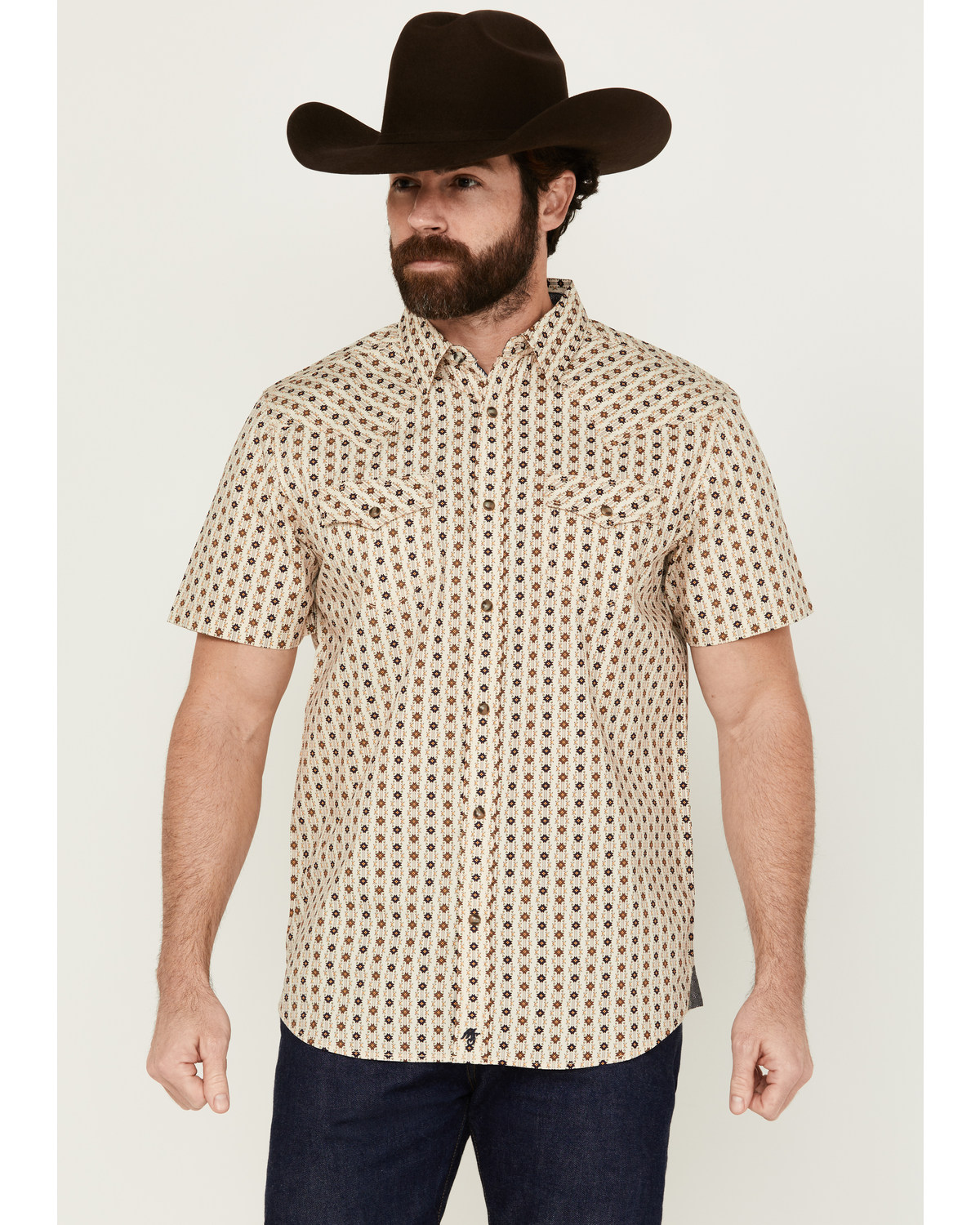 Moonshine Spirit Men's Spurs Floral Striped Short Sleeve Snap Western Shirt