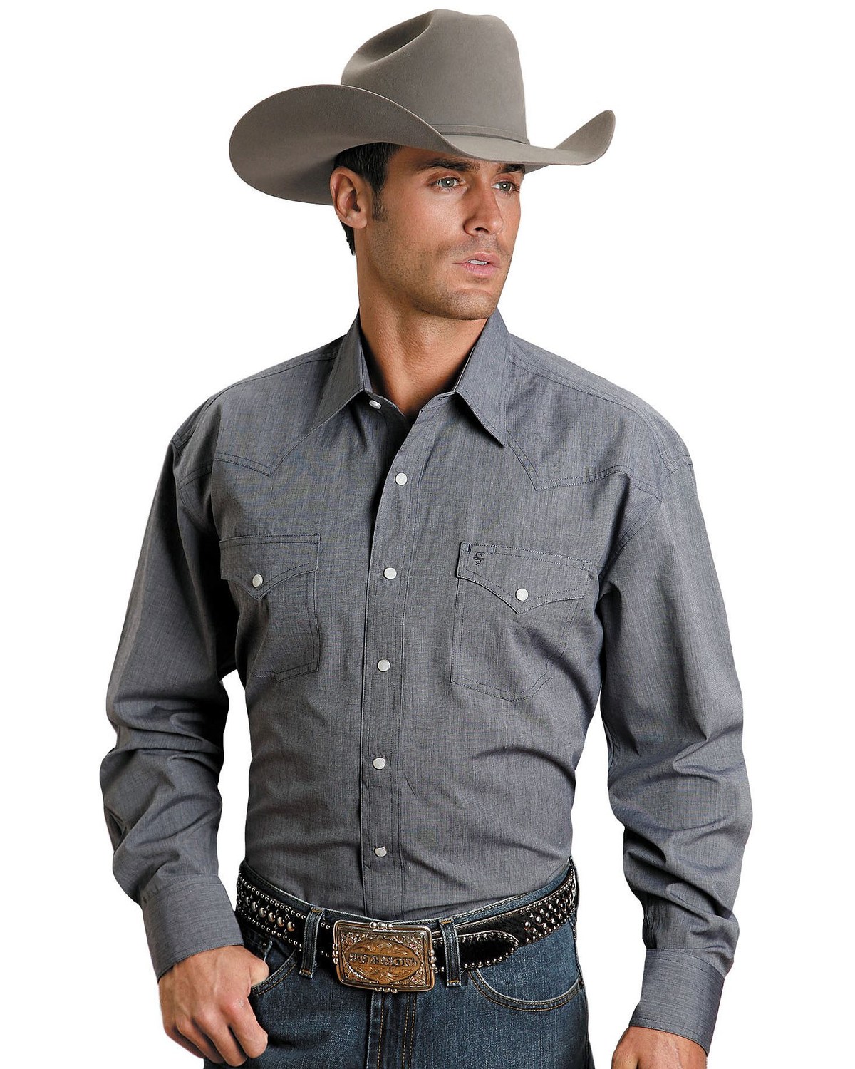 Stetson Men's Solid Oxford Long Sleeve Snap Western Shirt